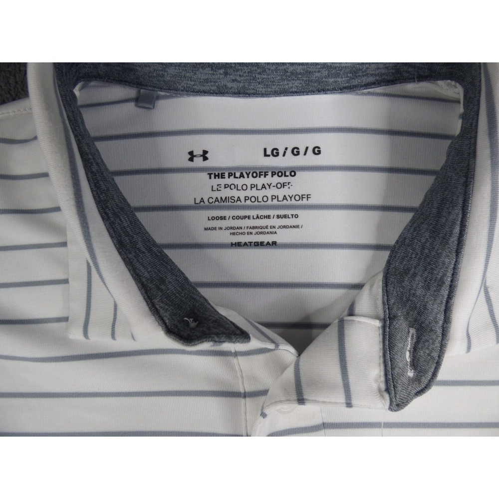 Under Armour Playoff Polo Mens Large White Grey Striped Short Sleeve Golf Shirt - Picture 3 of 12